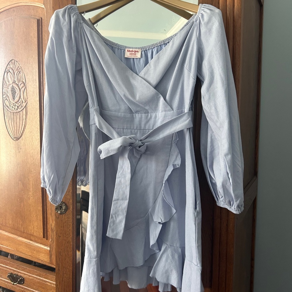 Showpo. Baby blue mini dress long sleeve